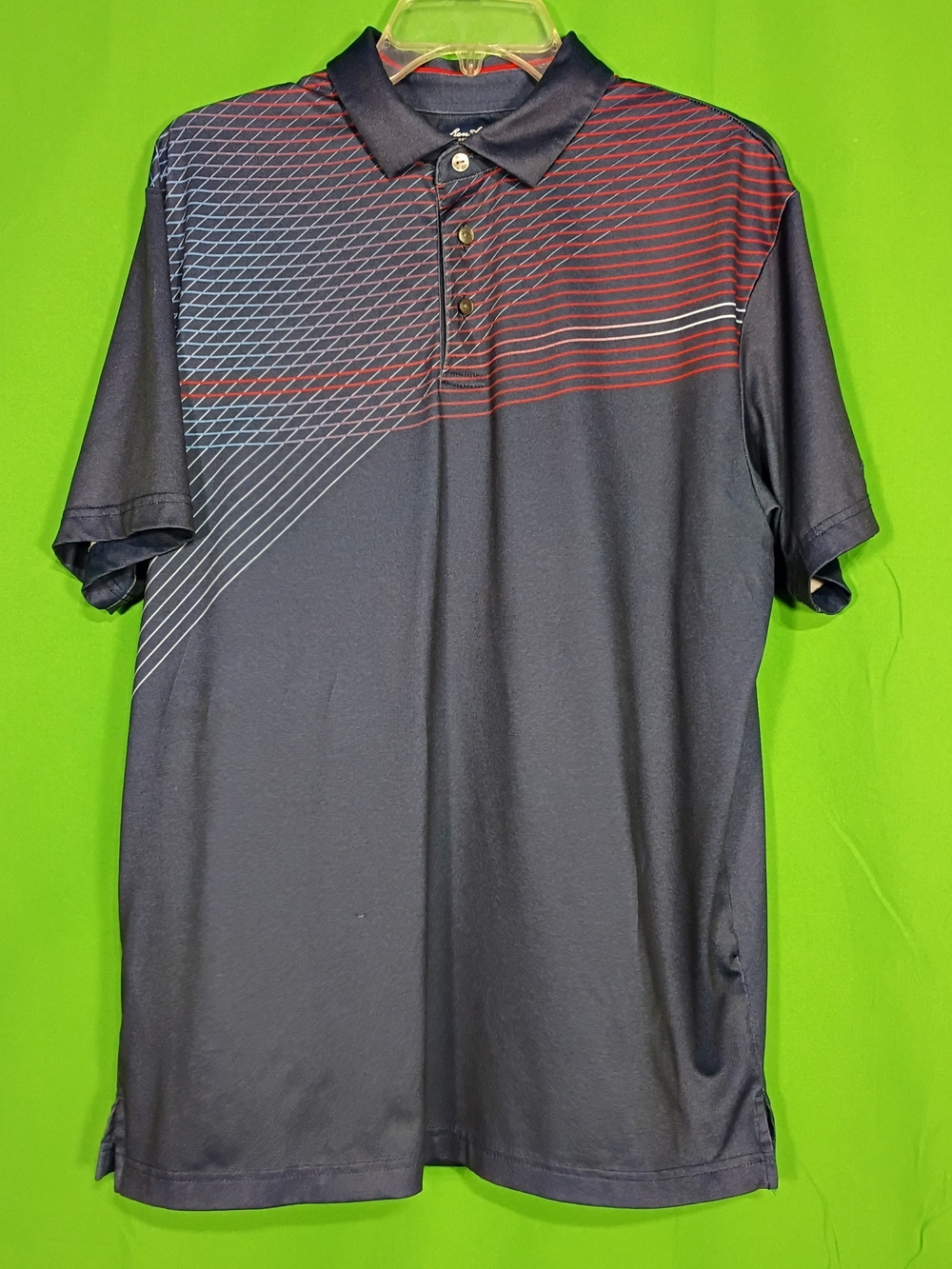 Ben Hogan Performance Mens Size M Blue Striped Shirt Short Sleeve Collard Polo